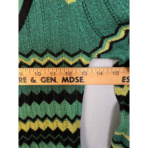 Bebe Dress Womens Small Green Black Silver Chevron Metallic Party Night Out - Picture 4 of 5